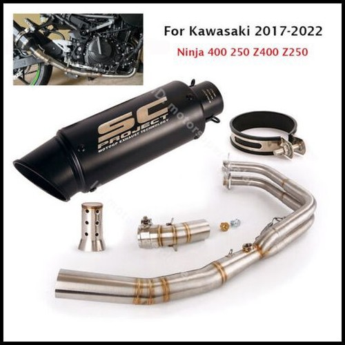 Full System for Kawasaki Ninja 400 250 Z400 2017-2022 Exhaust Black Header Pipe - Foto 1 di 13