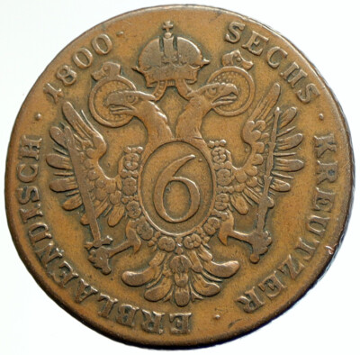 1800 S AUSTRIA Emperor Franz II Hapsburg Antique 6 Kreuzer