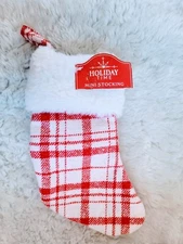 Holiday Time Red & White Plaid Mini Christmas Stocking 8”