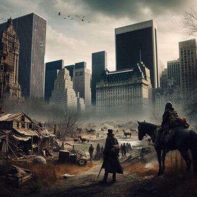 Post Apocalyptic American City New York Central Park Shanty Town Poster Print