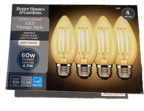 Better Home & Gardens LED Vintage Style Soft White 4 Bulbs 60W (Lot 4) Med Base - Picture 2 of 2