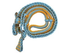 Showman Light Blue & Orange Braided Nylon Barrel Reins w/ Easy Grip Knots