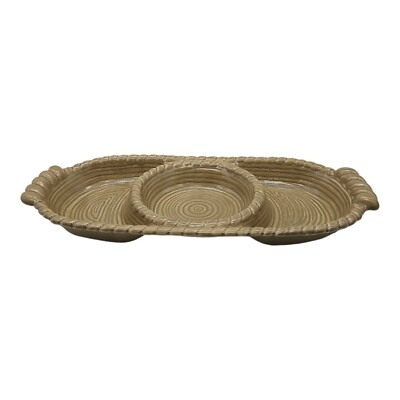 Pacific Rim Three Section Platter Tray Green With Rope Trim & Decorative Swirls