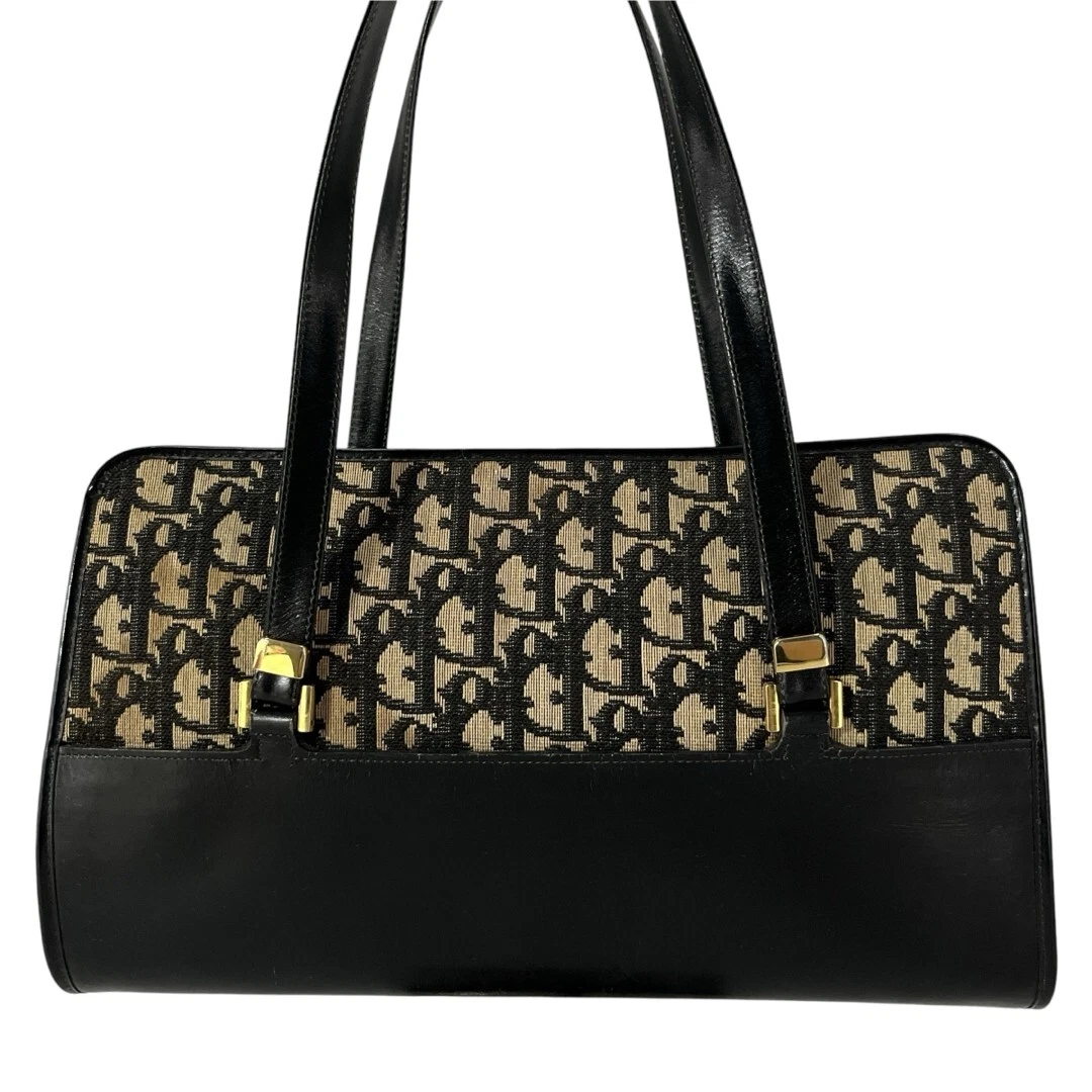 Sac à main vintage Christian Dior toile noire cuir YS28