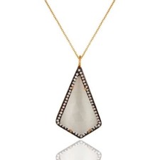 Moonstone Zircon Gemstone 14K Gold Plated Silver Handame Chain Pendant