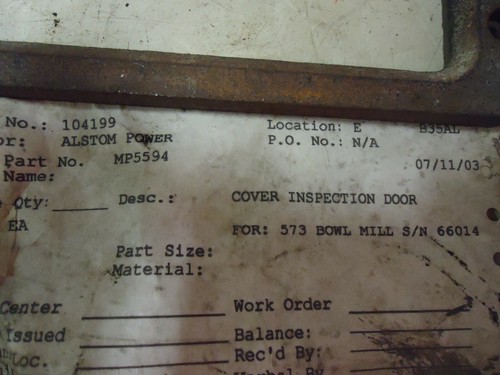 ALSTOM POWER / CE RAYMOND MP5594 INSPECTION DOOR COVER FOR 573 BOWL MILL - Picture 2 of 6