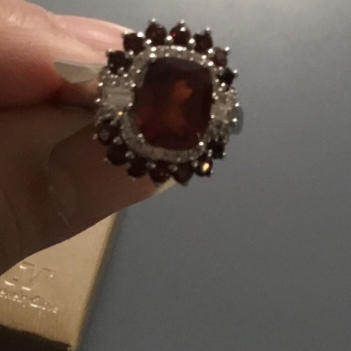 NEW RING SIZE 10 HESSONITE GARNET 3.18 Ct WOMENS RHODIUM OVER SILVER RED ZICRON - Picture 4 of 12