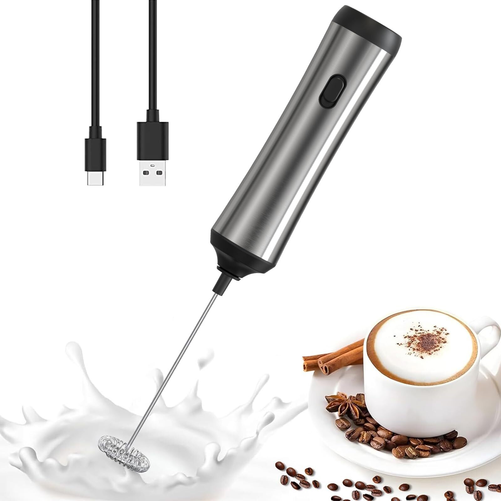 Milk Frother Handheld, Rechargeable Milk Frother Handheld, Electric Milk Frot...