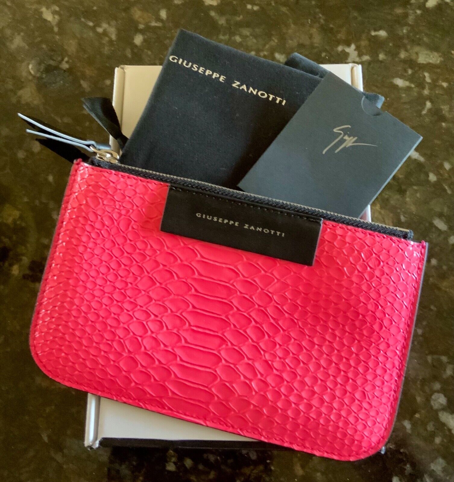 NIB $425 Giuseppe Zanotti Pink Leather Zip Pouch Wallet Italy