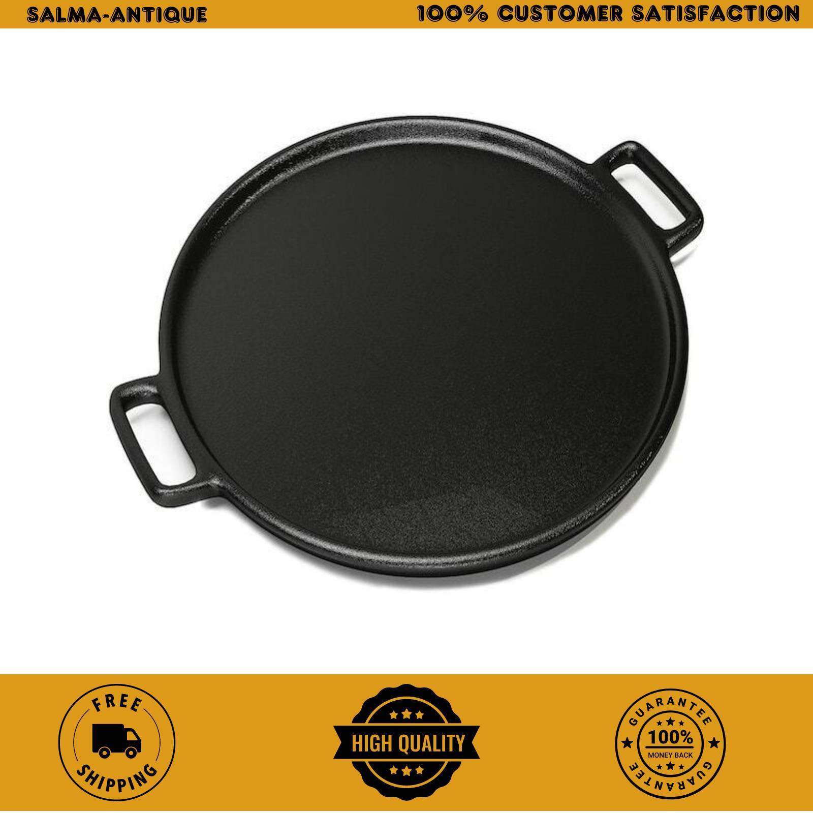 Cast Iron Pizza Pan for Frying, Baking, and Cooking in Black