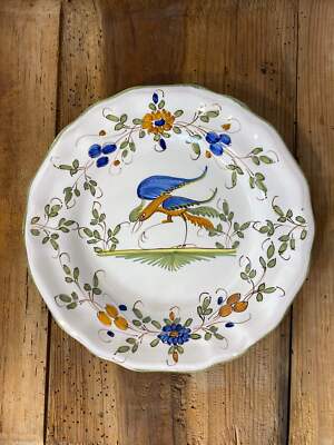 Vintage French Faience Plate Set – Moustiers Hand-Painted Pottery