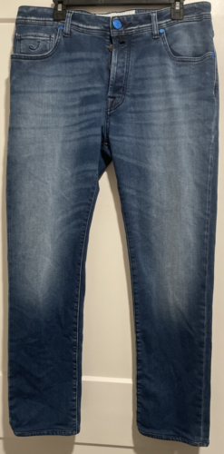 JACOB COHEN Indigo Blue Logo Slim Cut Denim Trousers Sz 36 Italian Made Jeans