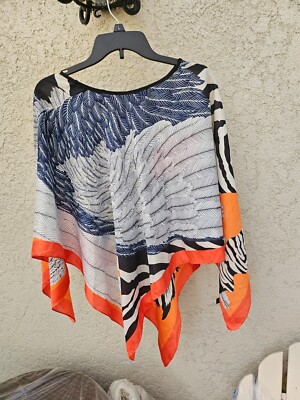 Animal print pancho orange, black, zebra print -L