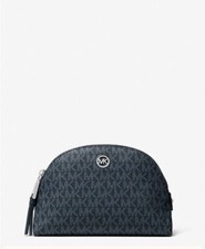 Michael Kors Heritage Large MK Dome Zip Cosmetic Pouch Travel Makeup Bag Blue