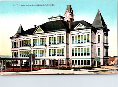 #ad Postcard Eureka High School Building California D30 $5.99