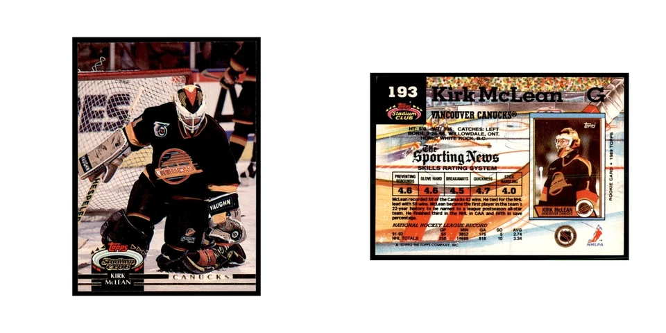 1992 Stadium Club Kirk McLean Hockery Cards #193 - Image 3 of 3