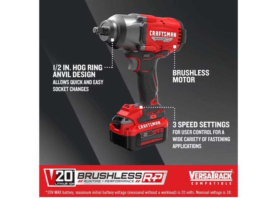 CRAFTSMAN 20V  Max Brushless Variable Speed Brushless 1/2-in Impact Driver kit