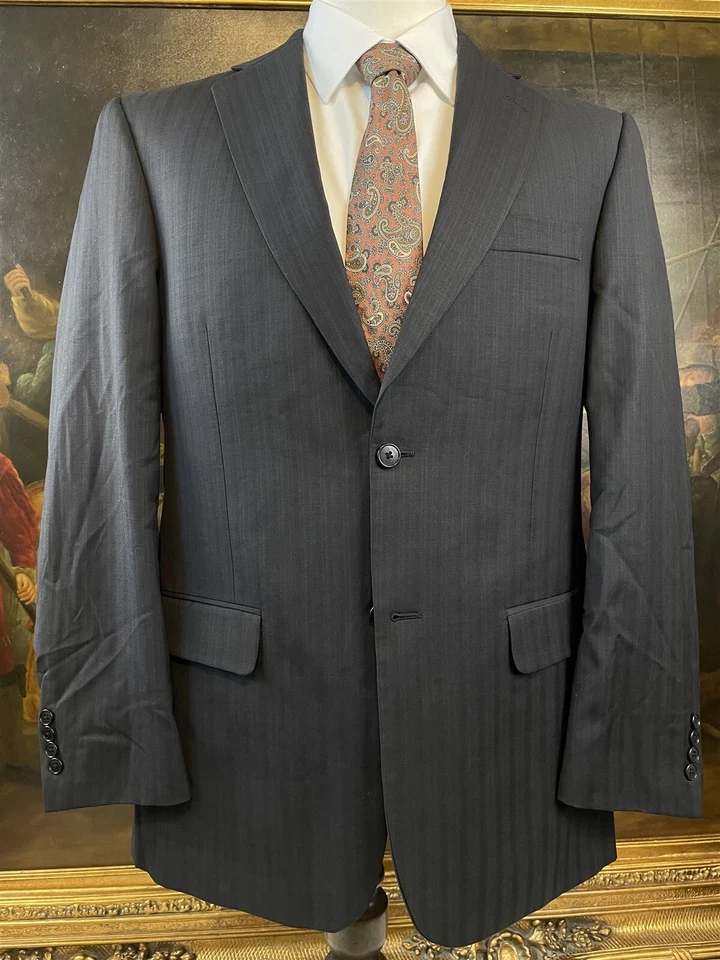 Concepts by Claiborne 40R 34 x 30 Worsted Wool Charcoal Weave Stripe 2Btn Suit - Image 4 of 4