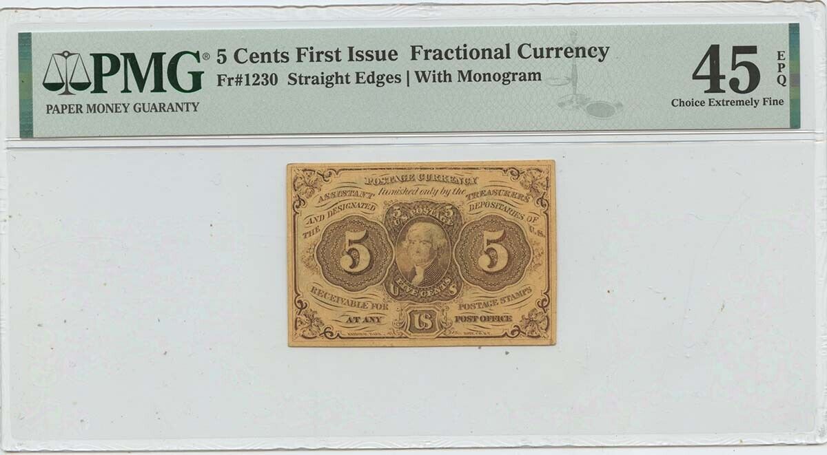 First Issue 5 Cents Fractional Currency 1230 Free Shipping New Fr# PMG Super sale EF45 EP CH