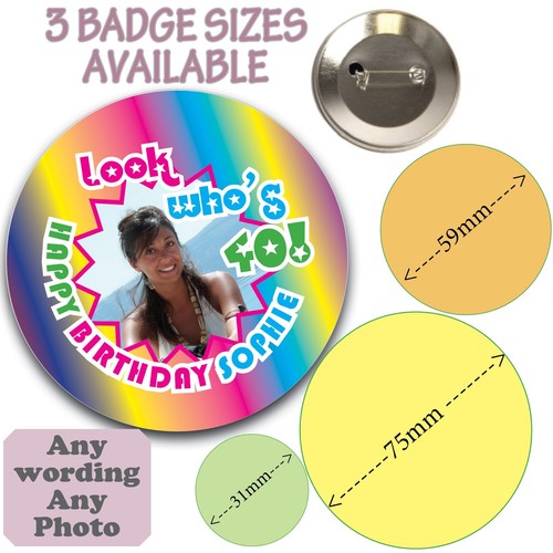 Personalised PHOTO Birthday Party Stickers pin Badge Kids Fun Any AGE Sweet 626 - Picture 9 of 9