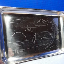 Motta Serving Tray Stainless Steel Engraved Seascape Sailboat 11.5x6"  RETIRED