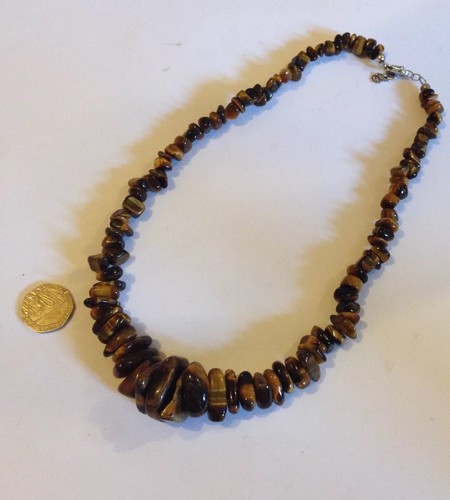 Sterling Silver & Tigers Eye Stone Necklace Adjustable Length - Picture 4 of 6