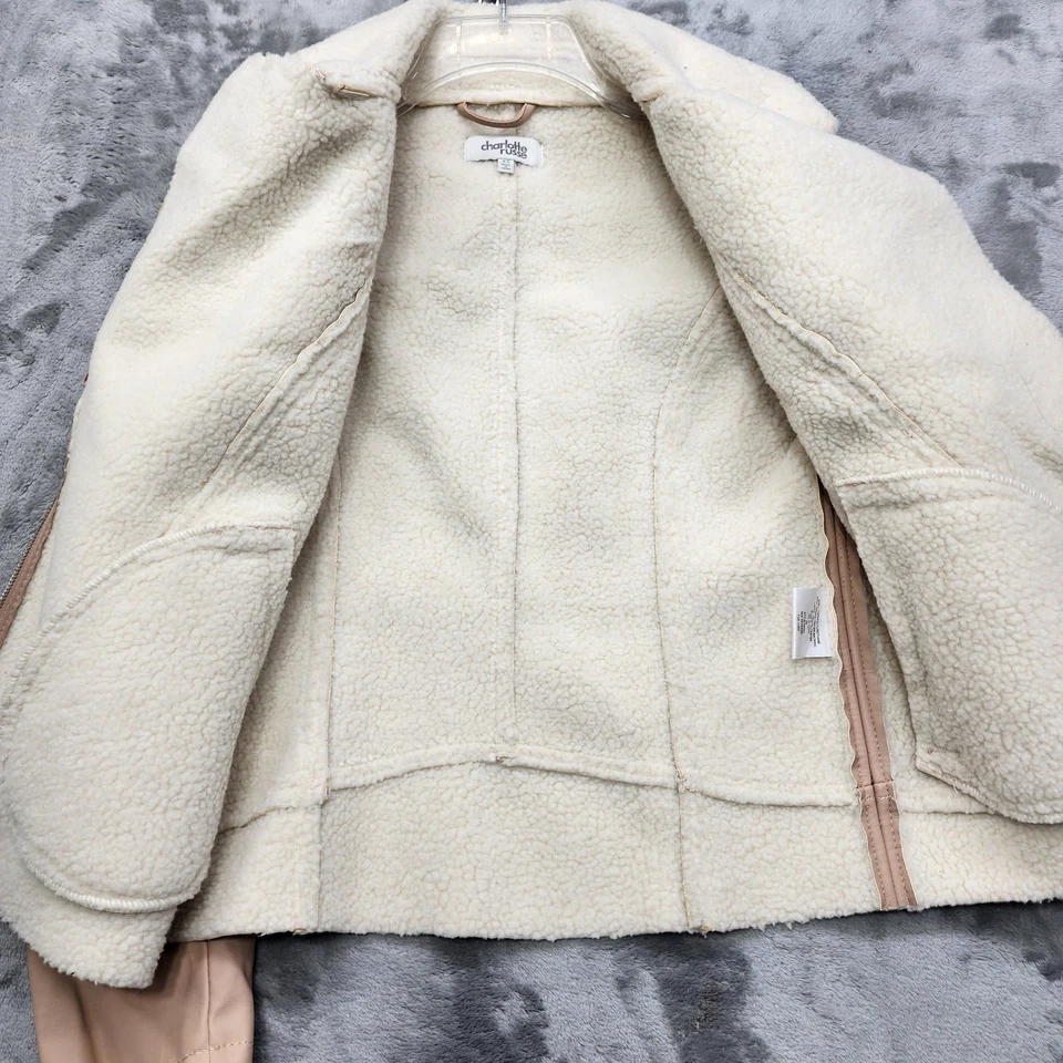 Charlotte Russe Jacket Women XS Pink Faux Leather Deep Pile Fleece Lined Moto — 第 4/4 张图片