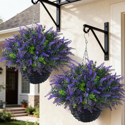 2 Sets Artificial Lavende & Eucalyptus Leaves Hanging Basket for Outdoor,UV-R...