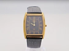 Vintage Seiko Barrel-Tank Quartz Black Dial Men's Wrist Watch with Black Strap