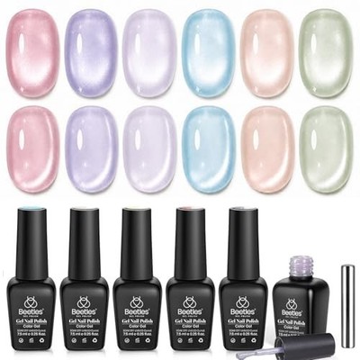 Beetles Cat Eye Jelly Gel Polish Set, 6 Colors Translucent Sheer UV Gel Kit