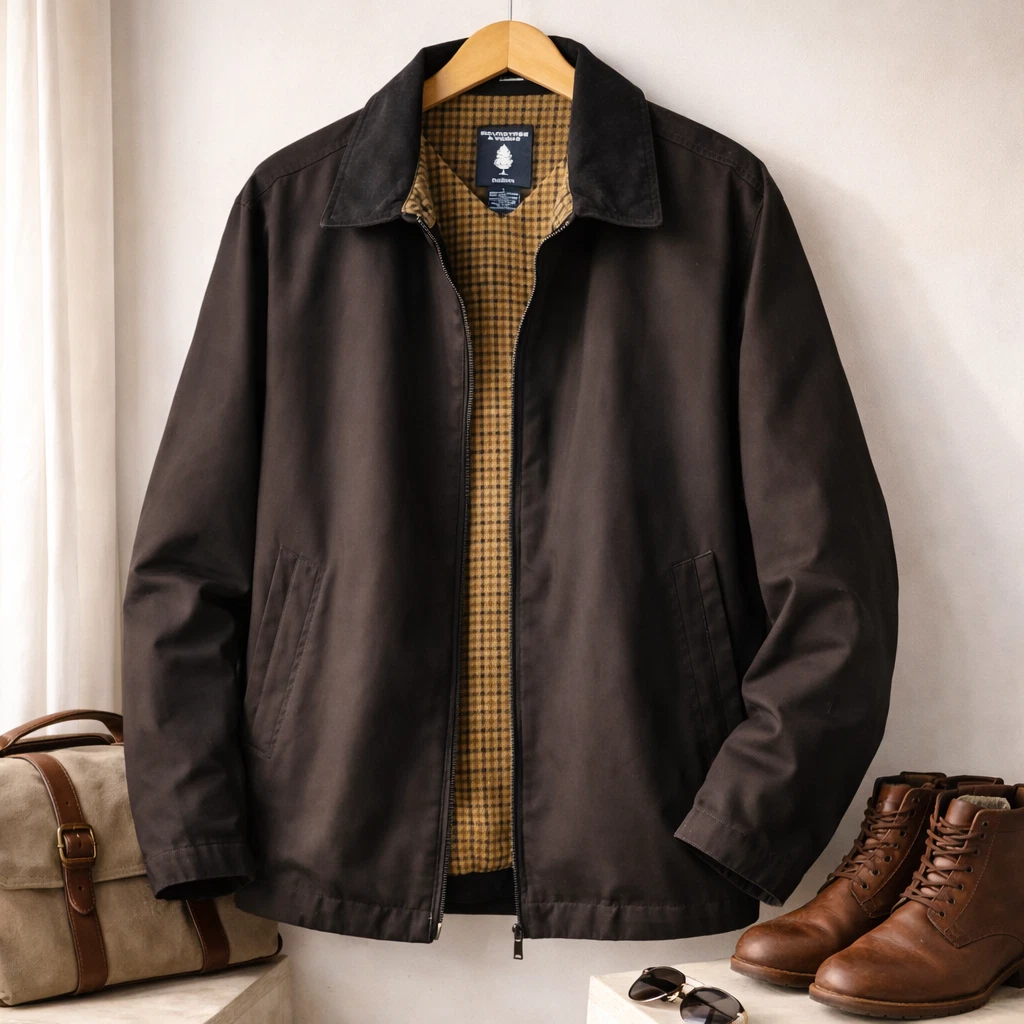 Men's Black Jacket Rountree Yorke Outdoors Large, Plaid Lined Jacket, Casual Fit