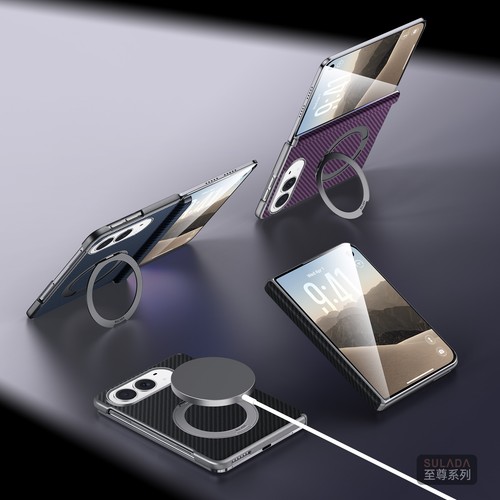 For iPhone Duo Mag Safe Ring Stand Fiber Pattern Hinge Protection ShockproofCase - $21.99
