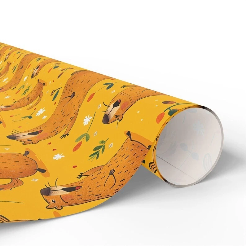 Funny Capybara Yellow Wrapping Paper, Cute Animal Gift Wrap for Kids Birthday - Image 4 of 4