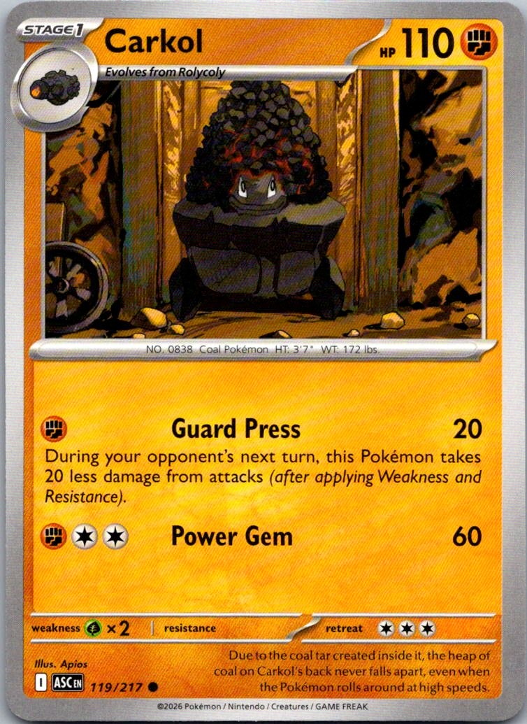 Carkol 119/217 Common Ascended Heroes Pokemon Near Mint