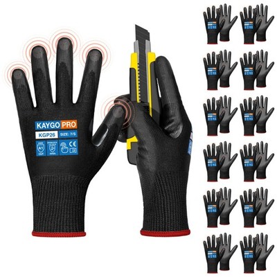 KAYGO 12 Pairs PU Coated Cut-resistant Gloves with Grip,Safety Work Gloves fo...