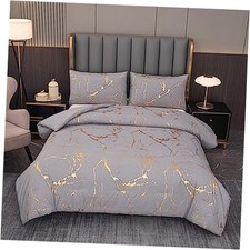 Gray Comforter, Grey and Gold Marble Bedding Set, 3 Pcs Luxury Queen Grey-gold