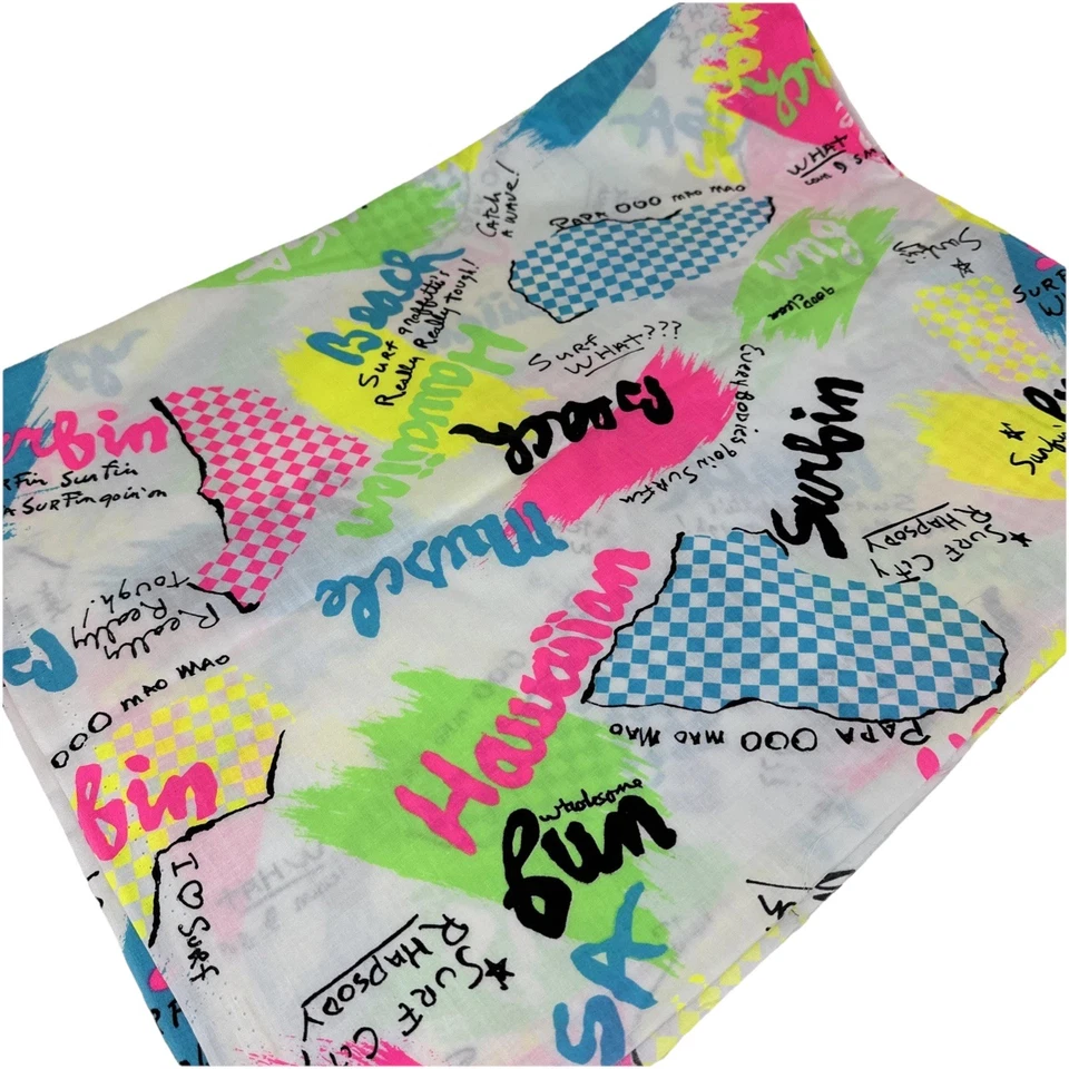 Vtg 80s Neon Fabric Surf Tropical Muscle Beach Graffiti Dude Retro 72” x 46” - Image 2 of 4