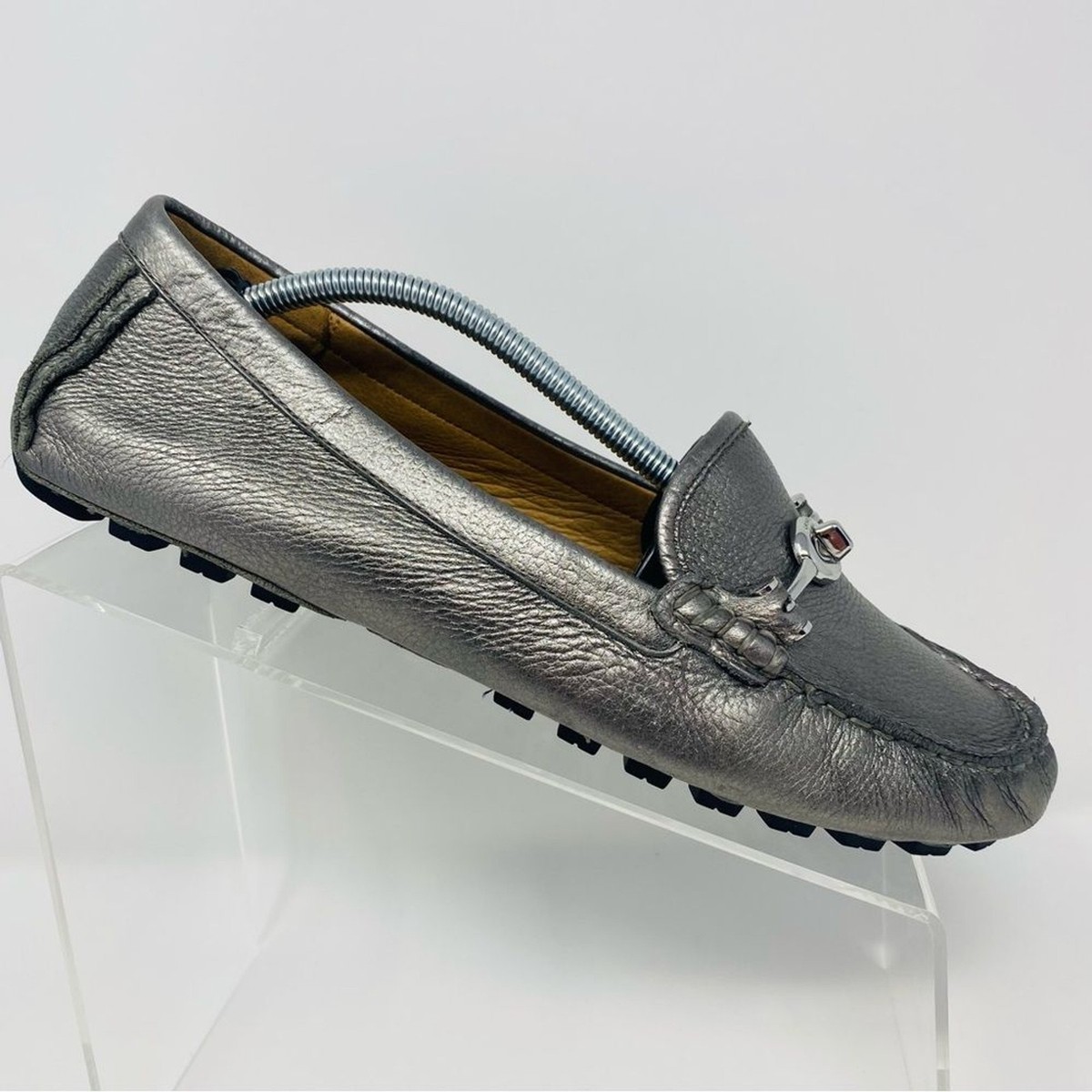 COACH Silver Gray Leather Arlene Slip On Turnlock Comfort