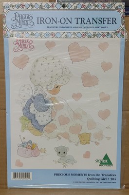 Sealed Vintage 1993 Precious Moments Iron-On Transfer 504 Quilting Girl Spectrix