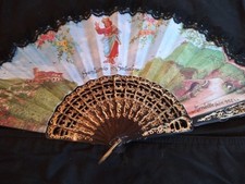 Vintage Italian Religious Santuario S.S. Montella souvenir lace hand fan