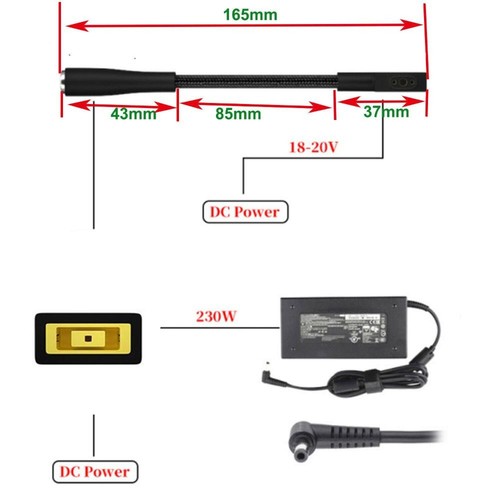 DC Square Female-3 Pin Plug Converter Laptop Charging Cable For Razer Blade 15 - Photo 10/10