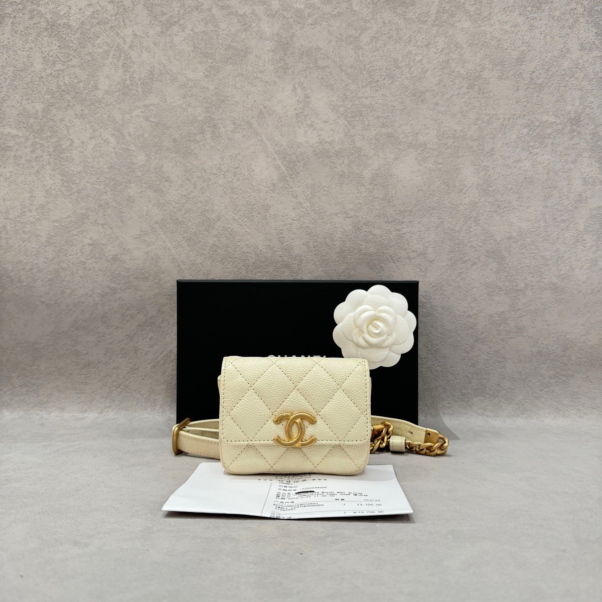 Chanel 22P Caviar Leather Quilted Melody Chain Belt Bag Waist Bag
