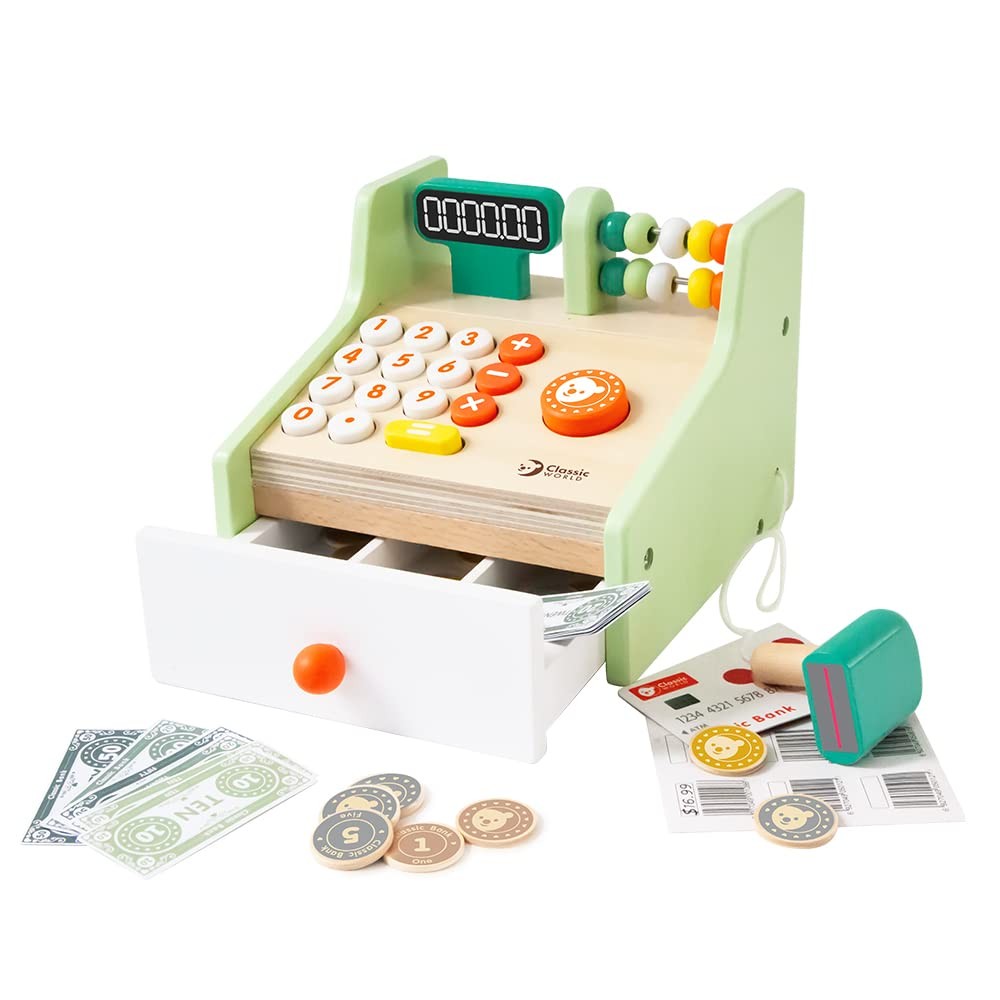 Classic World - Childrens Wooden Cash Register Pretend Play Supermarket Shop Ti 9390₽