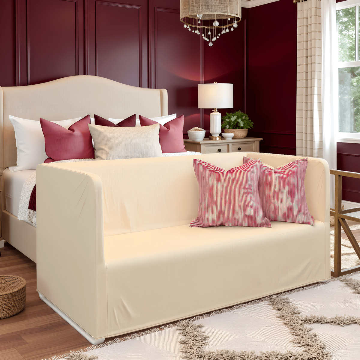 Farmhouse Beige Linen Slip Cover, Compatible with IKEA KNOPPARP