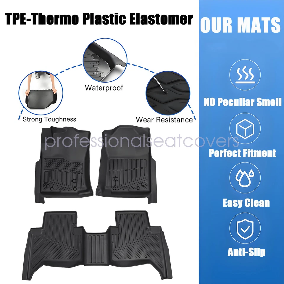 Juego de alfombrillas delanteras y segunda fila TPE 3D para Toyota Tacoma 2005-2015 doble cabina Foto 3 de 4