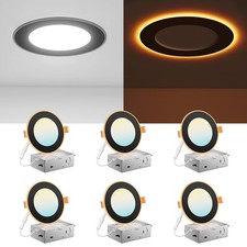 6 Pack Black 4 Inch 5CCT LED Recessed Ceiling Light with Night Light, 2700K/3...