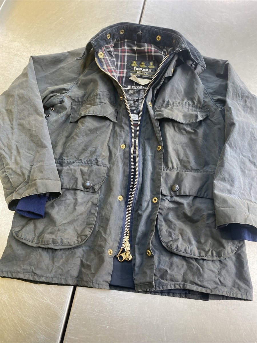 80s Vintage Barbour Bedale C34 Mens S (40in Chest) Blue Waxed