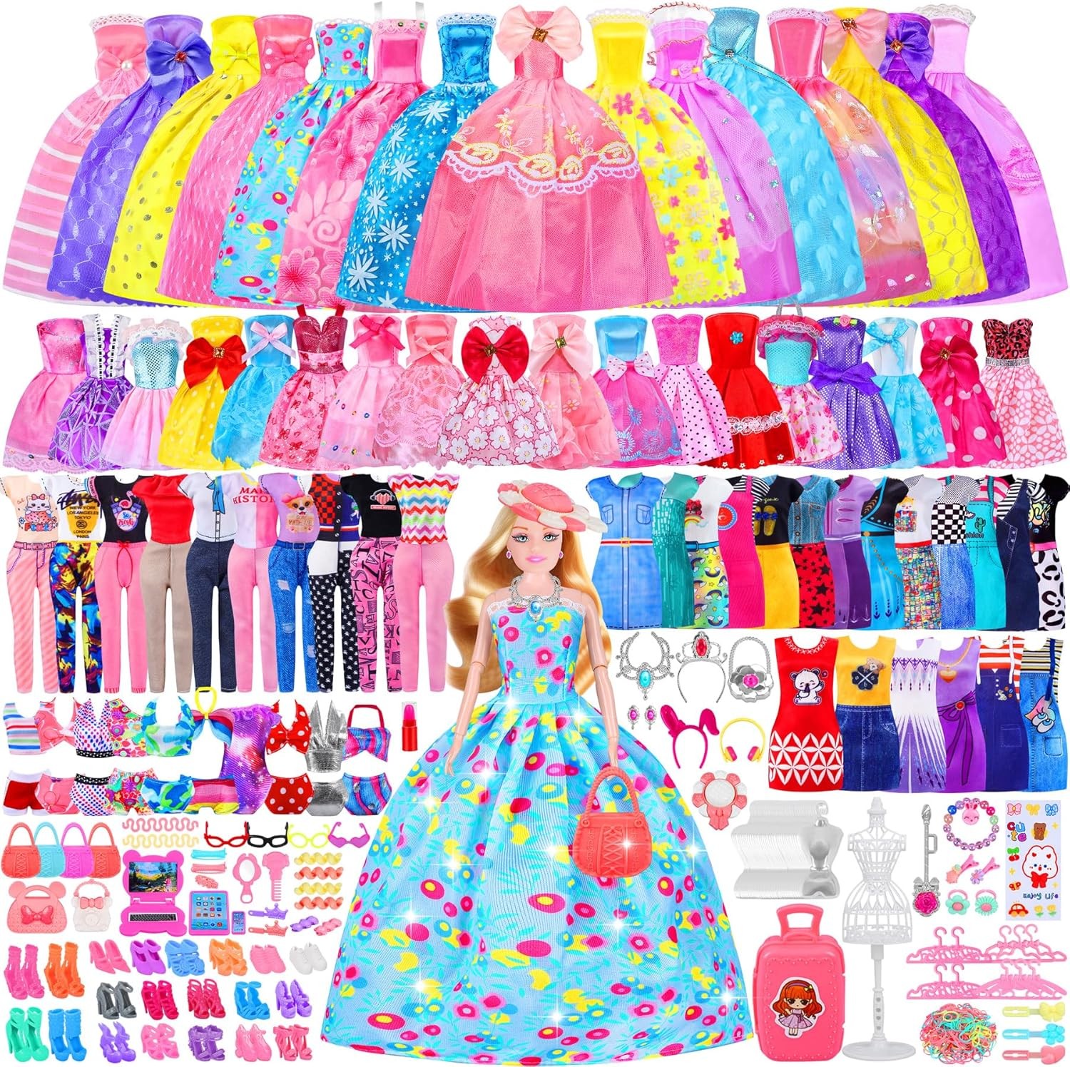 342 Pcs Doll Clothes & Accessories Set with Doll Dresses Shoes Playset for Girls
