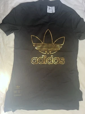 adidas Originals T-shirt homme noir manches courtes logo trèfle doré taille 50 - Photo 1/4