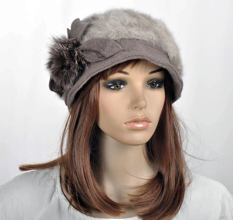 M98 милый мех цветок зимние теплые кроличий мех и шерсть шляпа Beanie лыж крышка 6 цветов - Изображение 4 из 4